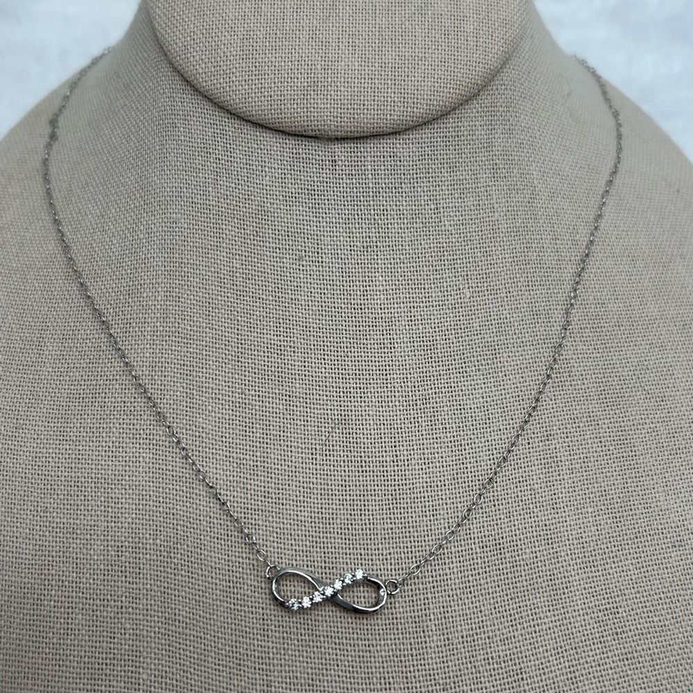 Silver Infinity Necklace with CZ 925 marked and tested dainty layering 9” classy